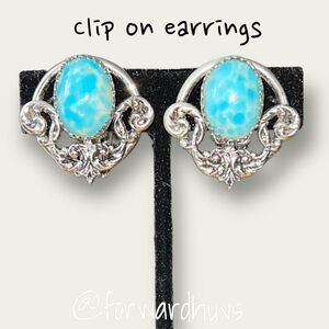 Southwest Style FAUX Turquoise Clip on Vintage Earrings 